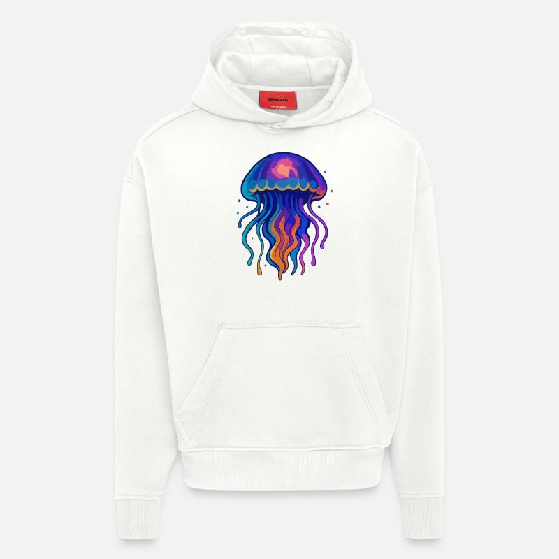Méduse néon - Sweat à capuche bio épais oversize fabriqué en UE - OFF WHITE