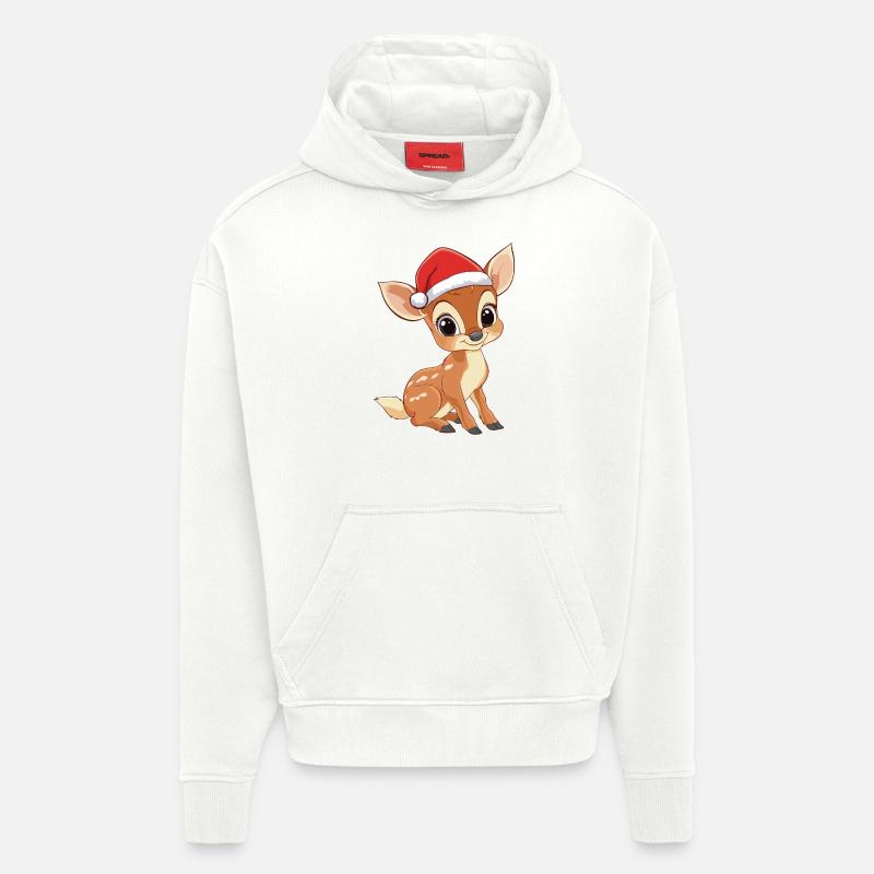 Cerf Noël mignon Noël mignon - Sweat à capuche bio épais oversize fabriqué en UE - OFF WHITE