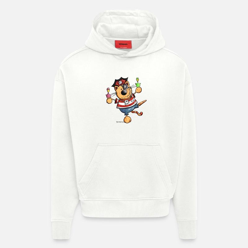 Mignon chat comique - Sweat à capuche bio épais oversize fabriqué en UE - OFF WHITE