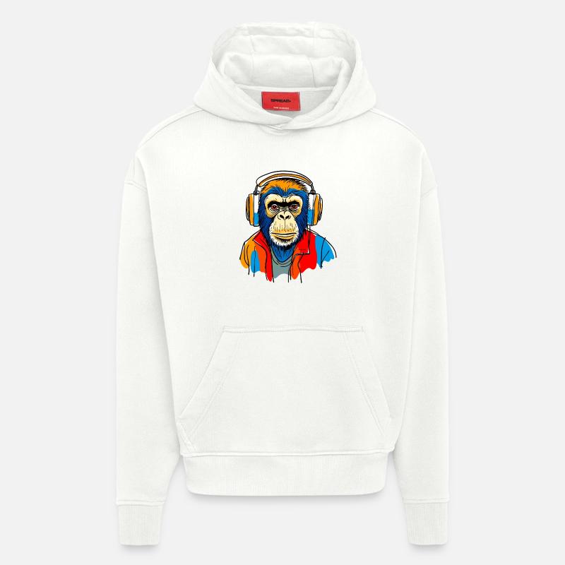 Monkey with headphones - Hoodie- made by SPREAD  - OFF WHITE