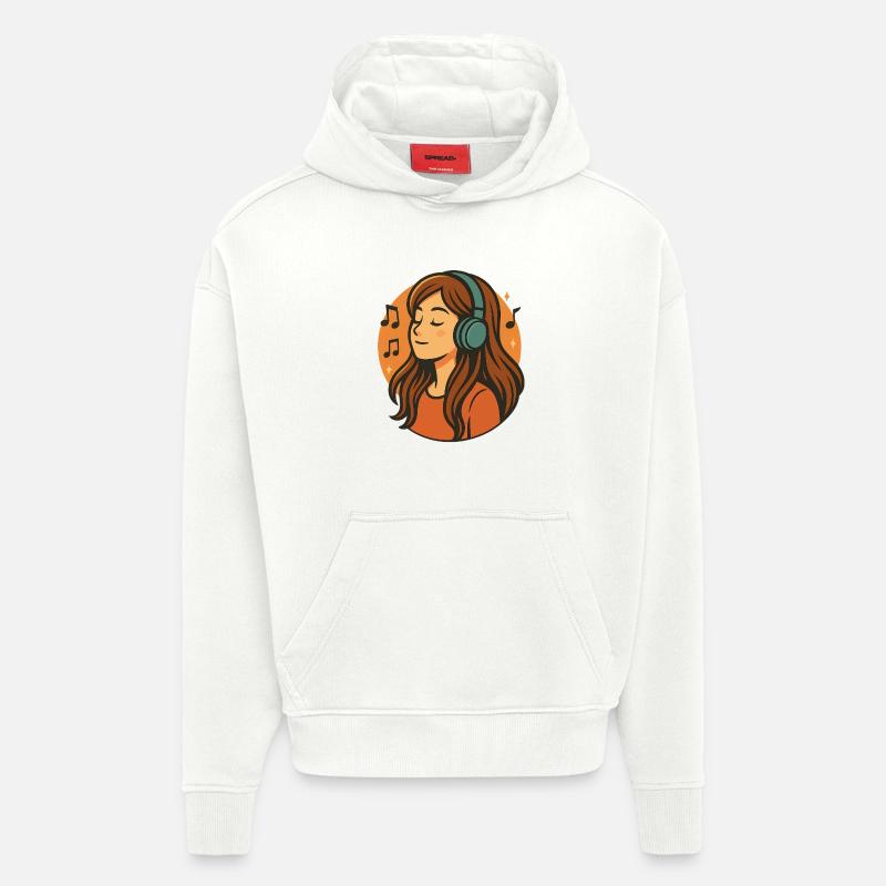 Mädchen hört entspannte Musik mit Kopfhörern - Hoodie- made by SPREAD  - OFF WHITE
