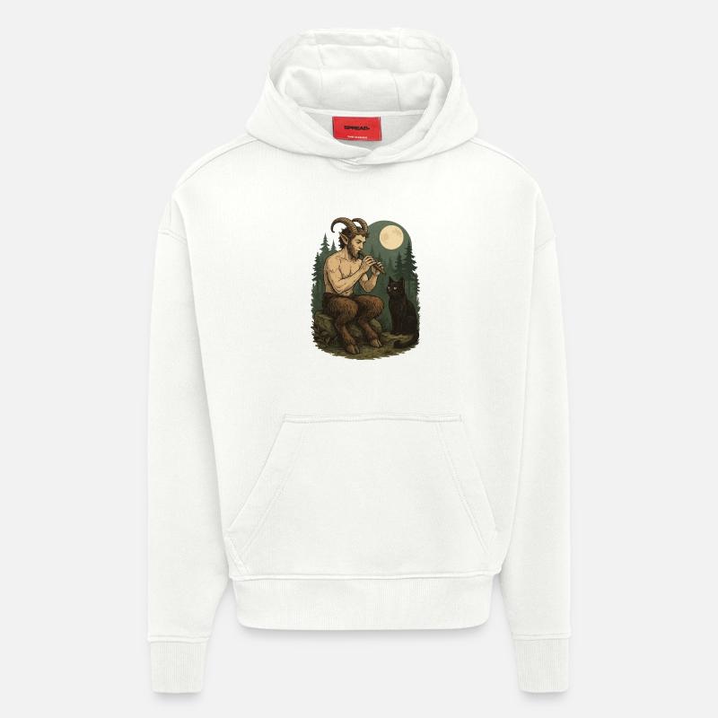 Nuit Forêt Démon Flûte Faune - Sweat à capuche bio épais oversize fabriqué en UE - OFF WHITE