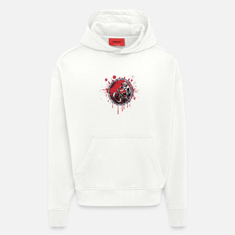Saut BMX à travers une chaîne - Sweat à capuche bio épais oversize fabriqué en UE - OFF WHITE
