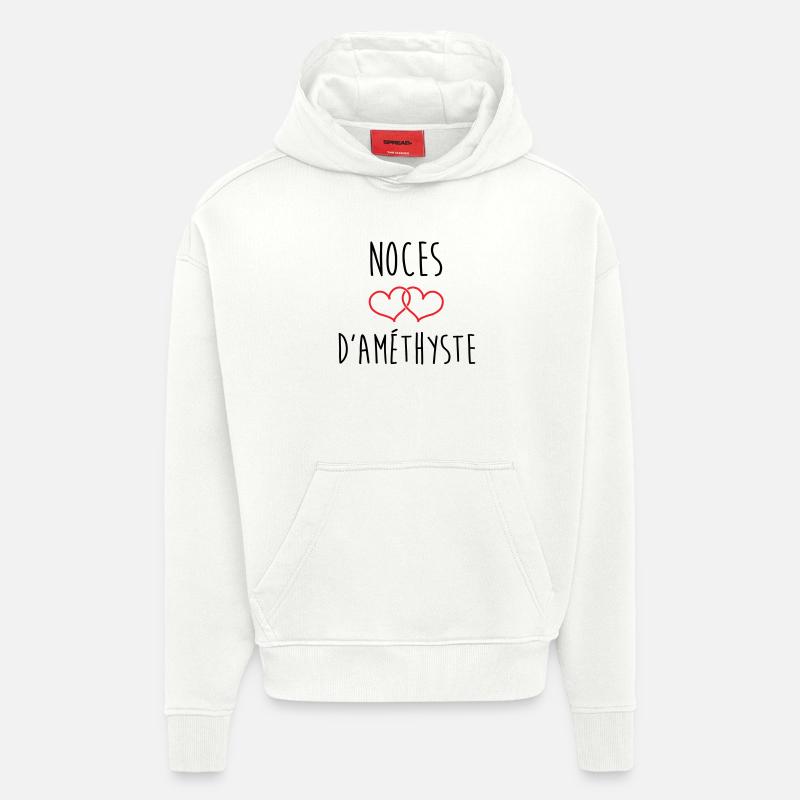 Noces d’améthyste 48 ans de mariage - Sweat à capuche bio épais oversize fabriqué en UE - OFF WHITE