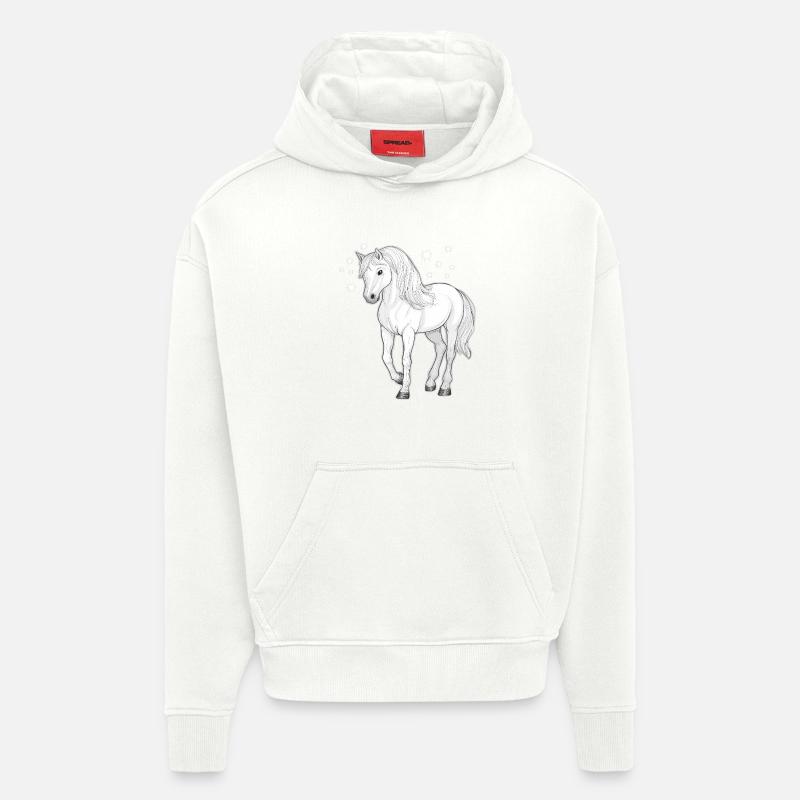 Cheval avec des étoiles - Sweat à capuche bio épais oversize fabriqué en UE - OFF WHITE