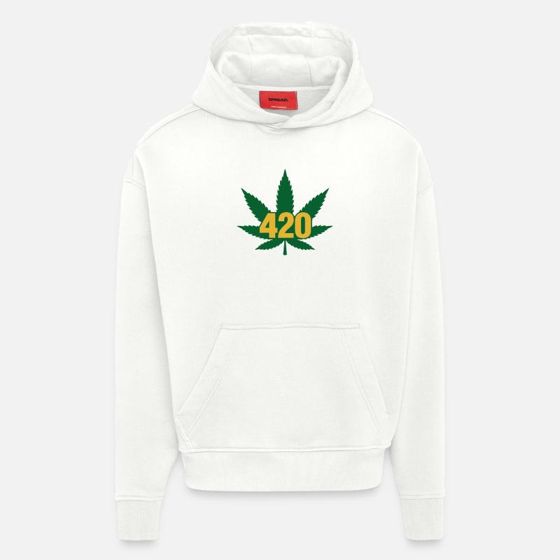 Emblème de feuille de cannabis 420 - Sweat à capuche bio épais oversize fabriqué en UE - OFF WHITE
