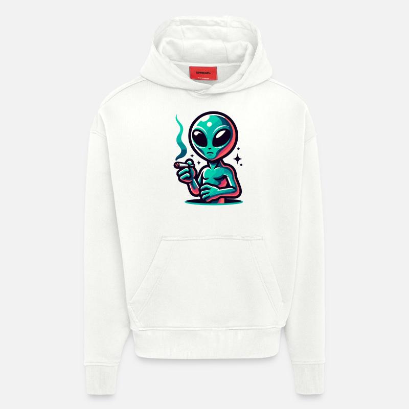 Alien mit Joint Zigarette rauchen - Hoodie- made by SPREAD  - OFF WHITE