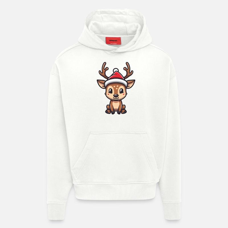 Noël du cerf - Sweat à capuche bio épais oversize fabriqué en UE - OFF WHITE