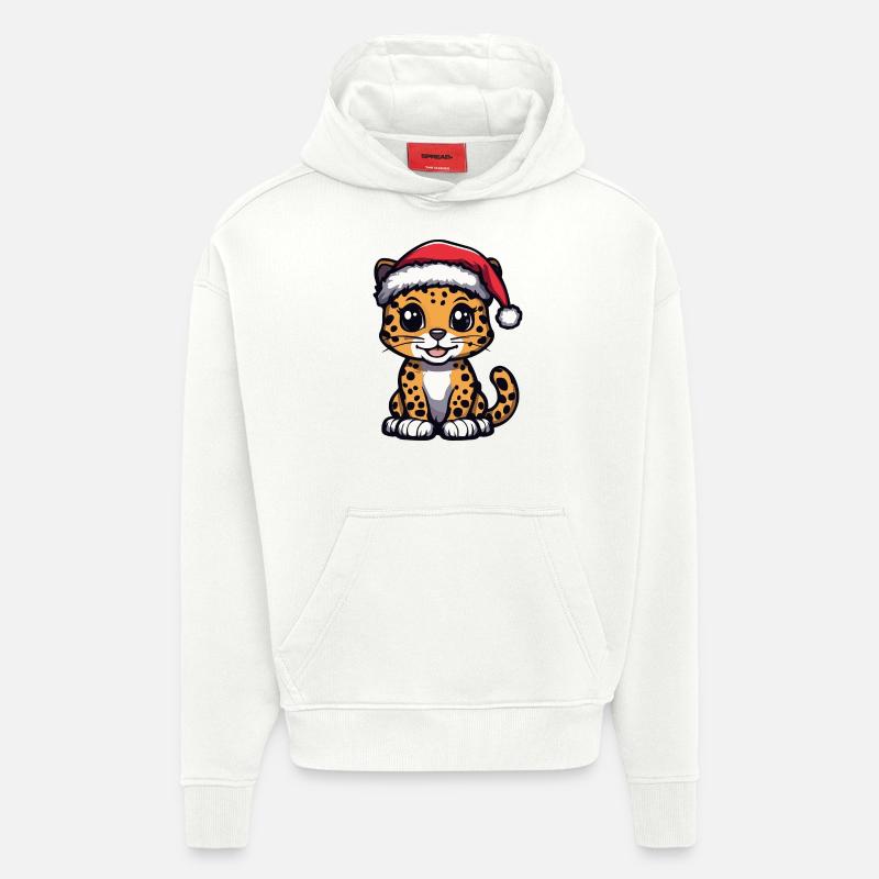 Noël léopard mignon - Sweat à capuche bio épais oversize fabriqué en UE - OFF WHITE