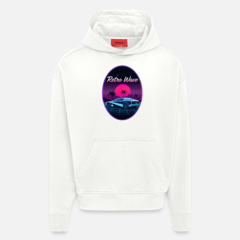 “Retro Wave” design - Sweat à capuche bio épais oversize fabriqué en UE - OFF WHITE