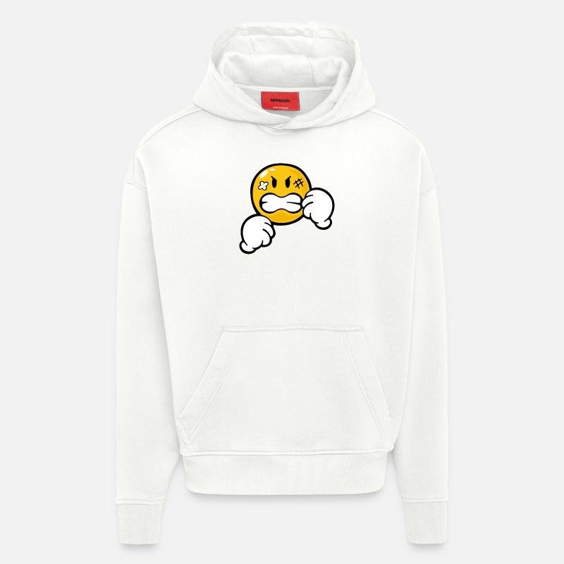 Smiley Anger Aggression - Sweat à capuche bio épais oversize fabriqué en UE - OFF WHITE