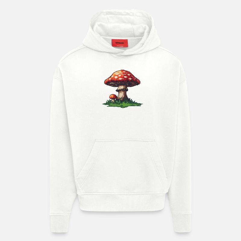 Icône de pixel de champignon - Sweat à capuche bio épais oversize fabriqué en UE - OFF WHITE