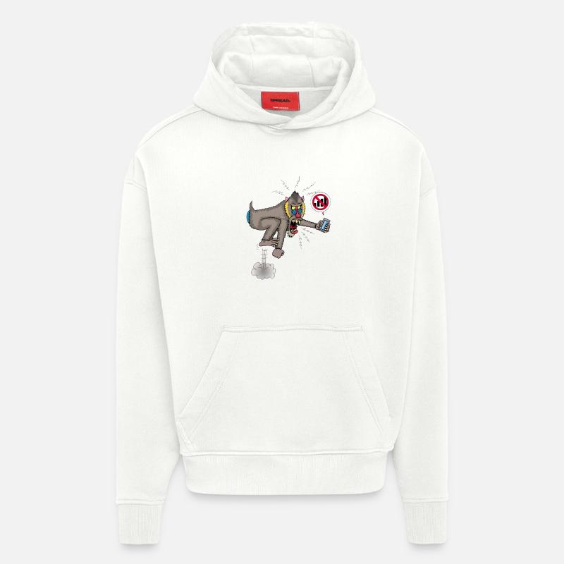 Singe et téléphone portable - Sweat à capuche bio épais oversize fabriqué en UE - OFF WHITE