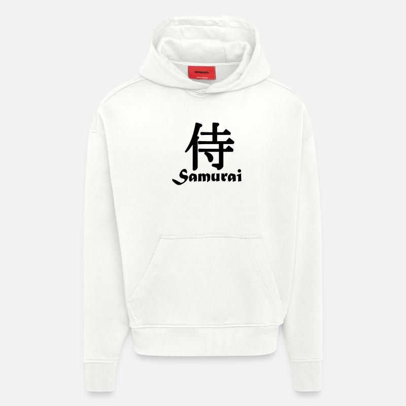 Samouraï avec texte - Sweat à capuche bio épais oversize fabriqué en UE - OFF WHITE