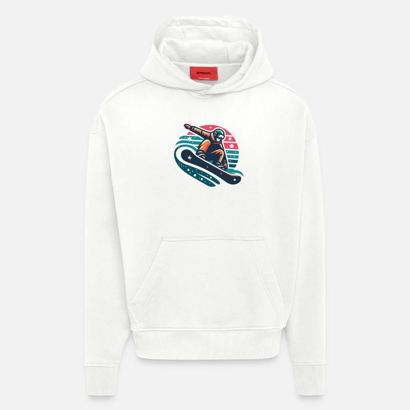 Illustration animée de snowboarder dynamique - Sweat à capuche bio épais oversize fabriqué en UE - OFF WHITE