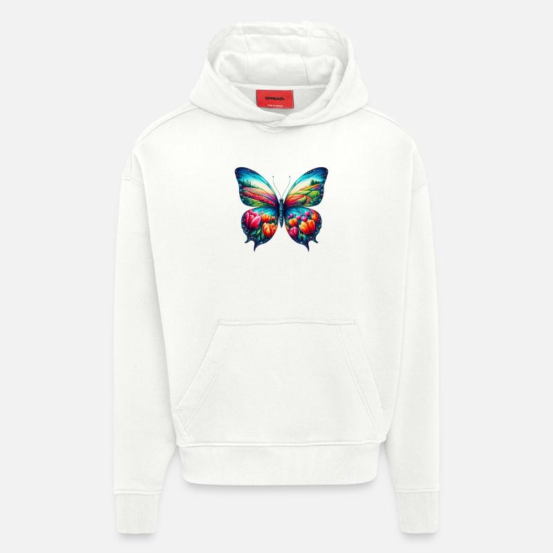 Papillon Fleurs Tulipes Tulipe Hollande - Sweat à capuche bio épais oversize fabriqué en UE - OFF WHITE
