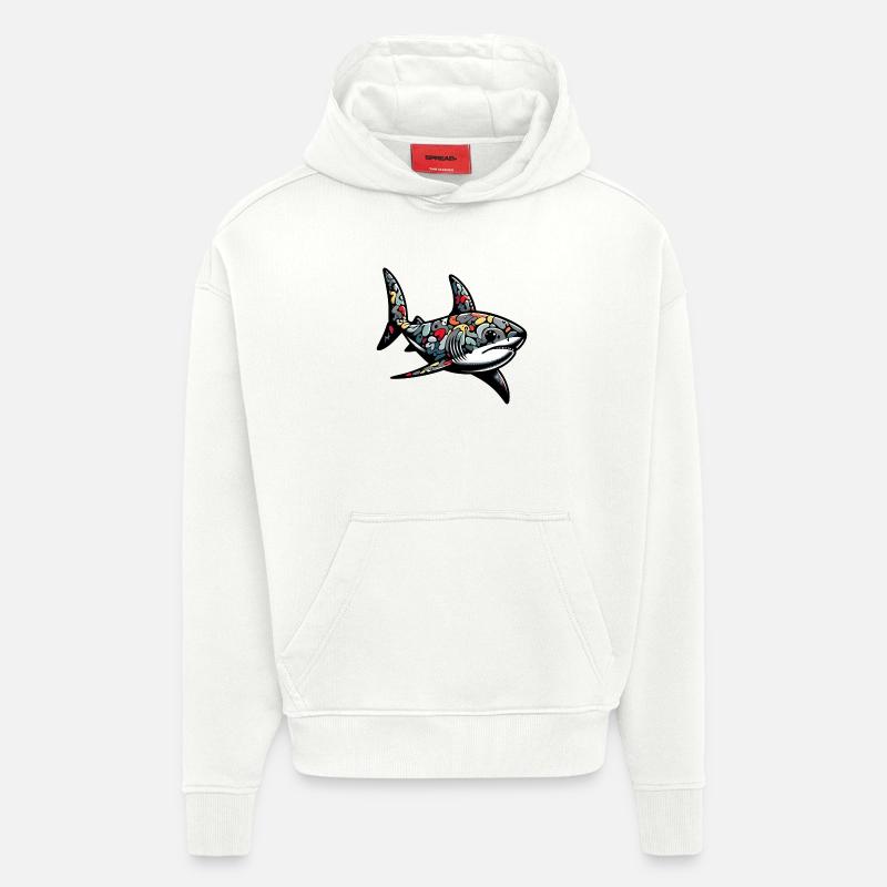 Requin - Sweat à capuche bio épais oversize fabriqué en UE - OFF WHITE