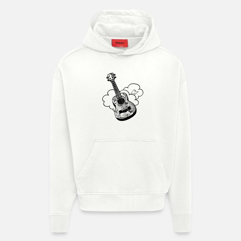 Ukulélé Dessin animé - Sweat à capuche bio épais oversize fabriqué en UE - OFF WHITE