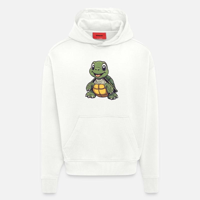 Tortue mignonne et joyeuse :) - Sweat à capuche bio épais oversize fabriqué en UE - OFF WHITE