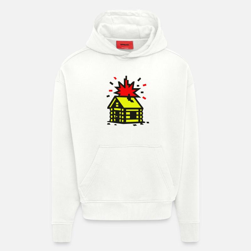 Explosion Hut 8bit Pixel Art - Sweat à capuche bio épais oversize fabriqué en UE - OFF WHITE