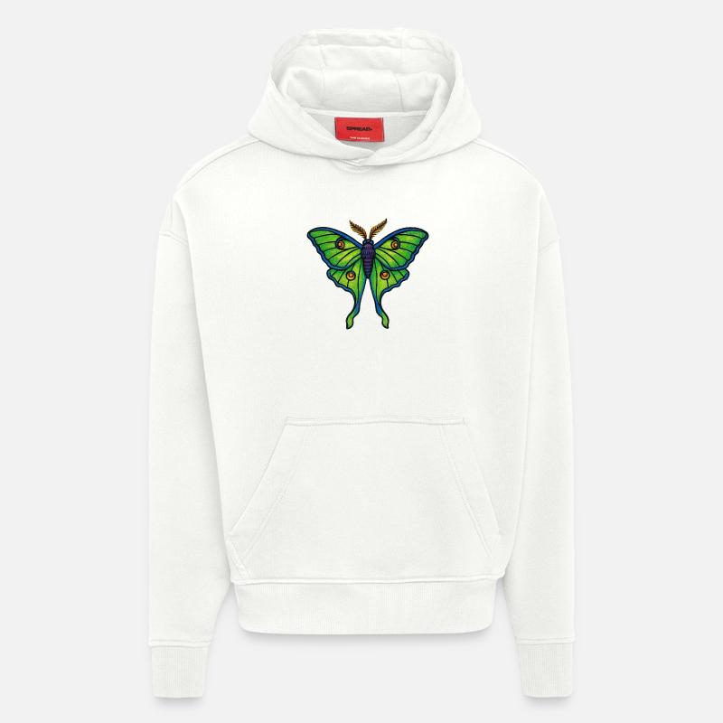 Fleur ailée de papillon vert néon - Sweat à capuche bio épais oversize fabriqué en UE - OFF WHITE
