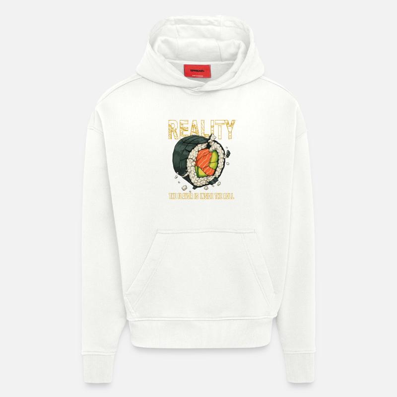 Sushi Roll Réalité Saveur Intérieure - Sweat à capuche bio épais oversize fabriqué en UE - OFF WHITE