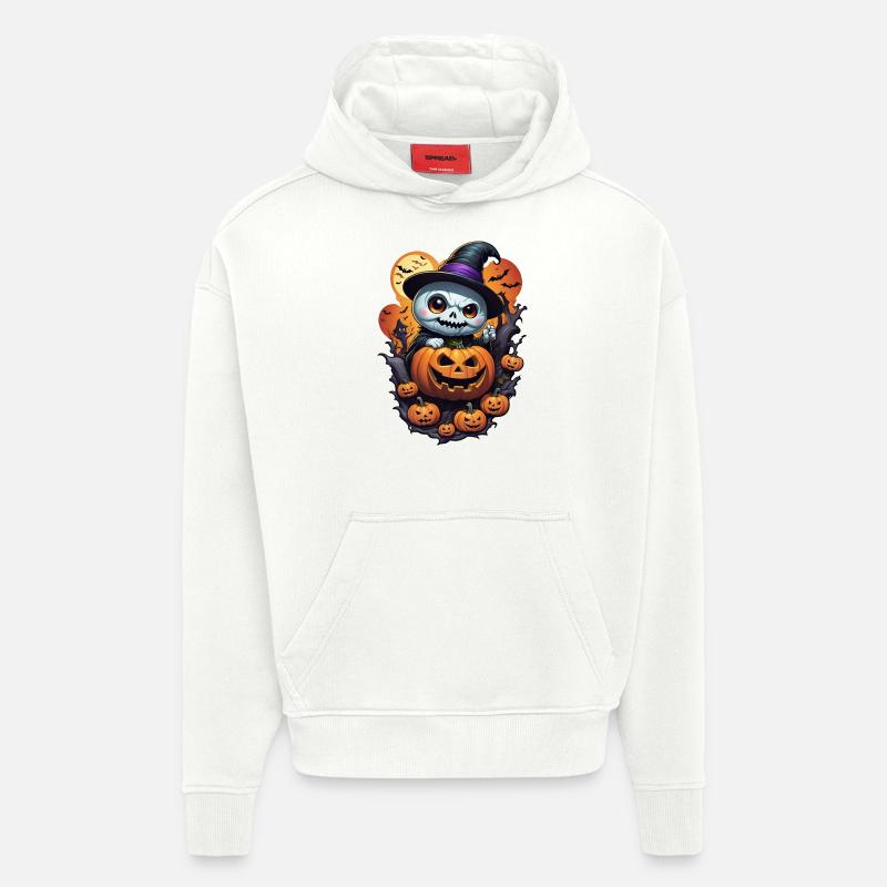 Fantôme avec citrouille - Sweat à capuche bio épais oversize fabriqué en UE - OFF WHITE
