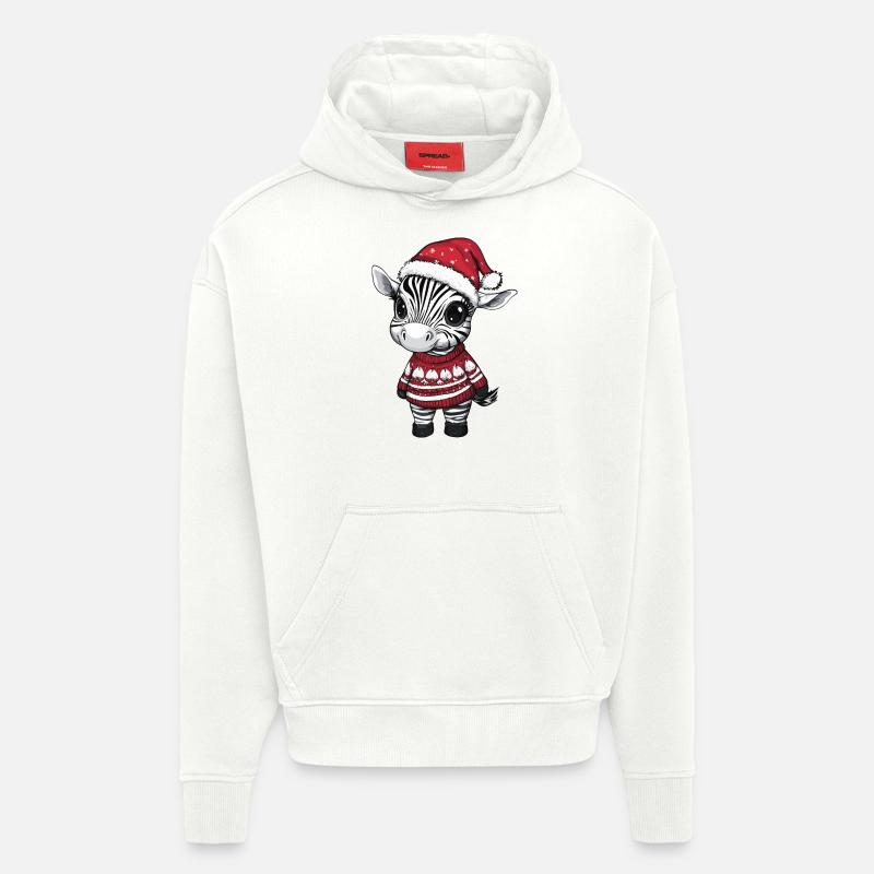 Bande dessinée de Noël zèbre - Sweat à capuche bio épais oversize fabriqué en UE - OFF WHITE