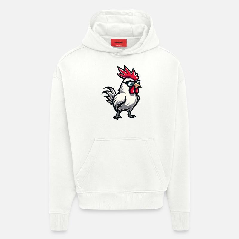 Coq Bande Dessinée Cool - Sweat à capuche bio épais oversize fabriqué en UE - OFF WHITE