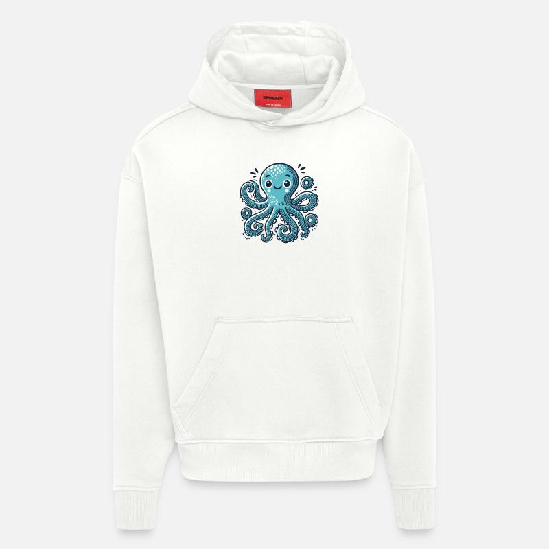 Octopus Turquoise - Mignon et ludique - Sweat à capuche bio épais oversize fabriqué en UE - OFF WHITE