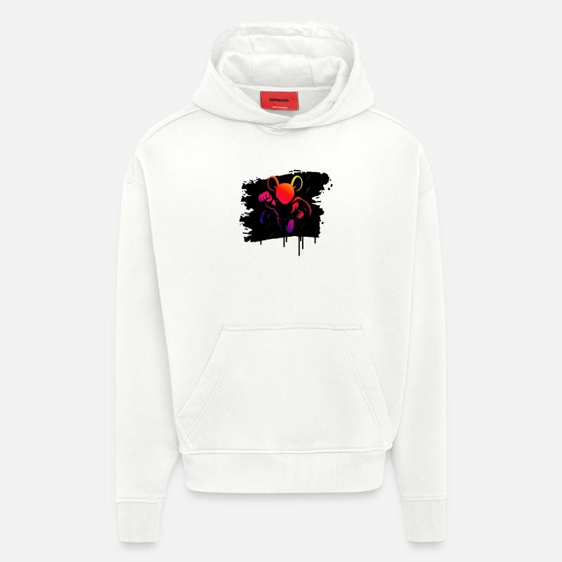 Superhéros Souris Néon Héros Gradient Cartoon - Sweat à capuche bio épais oversize fabriqué en UE - OFF WHITE