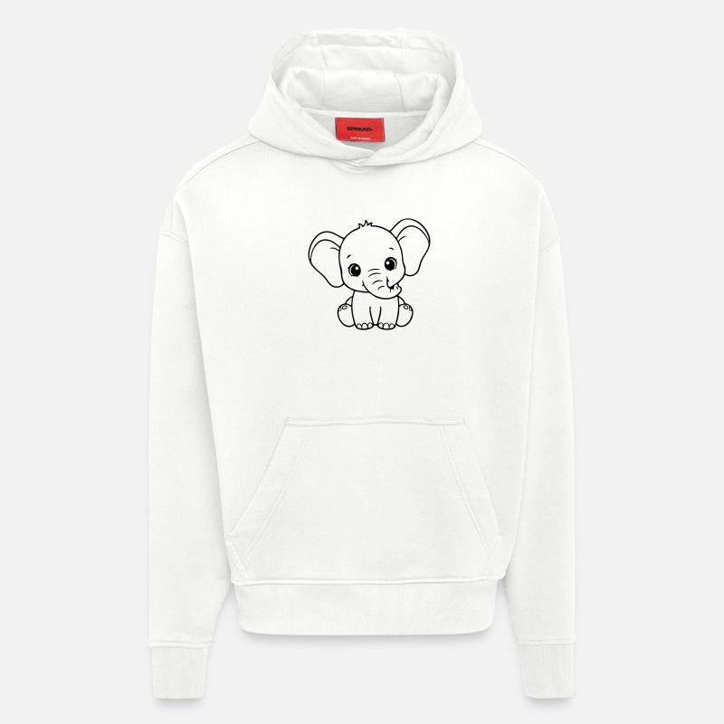 Bébé éléphant mignon – Noir et Blanc - Sweat à capuche bio épais oversize fabriqué en UE - OFF WHITE