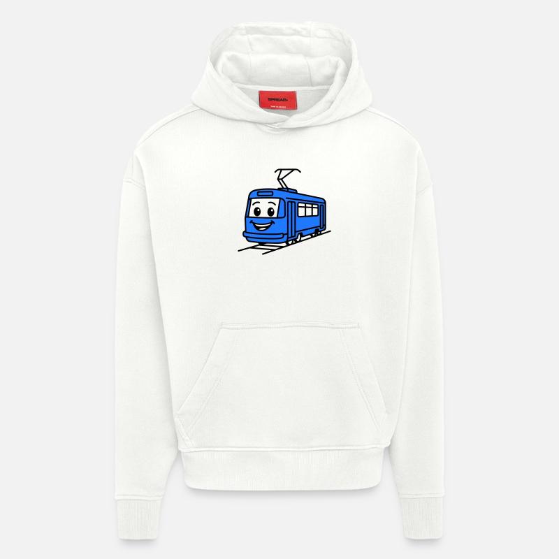 Dessin animé du tramway - Sweat à capuche bio épais oversize fabriqué en UE - OFF WHITE