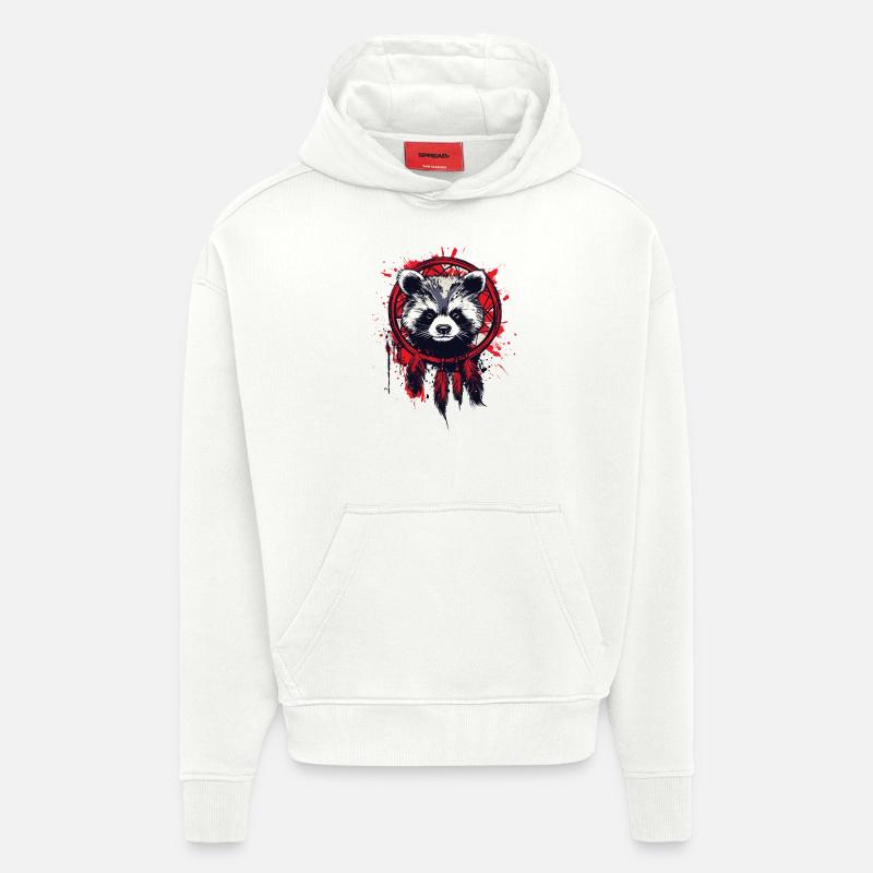 Raton laveur et attrape-rêves - Sweat à capuche bio épais oversize fabriqué en UE - OFF WHITE