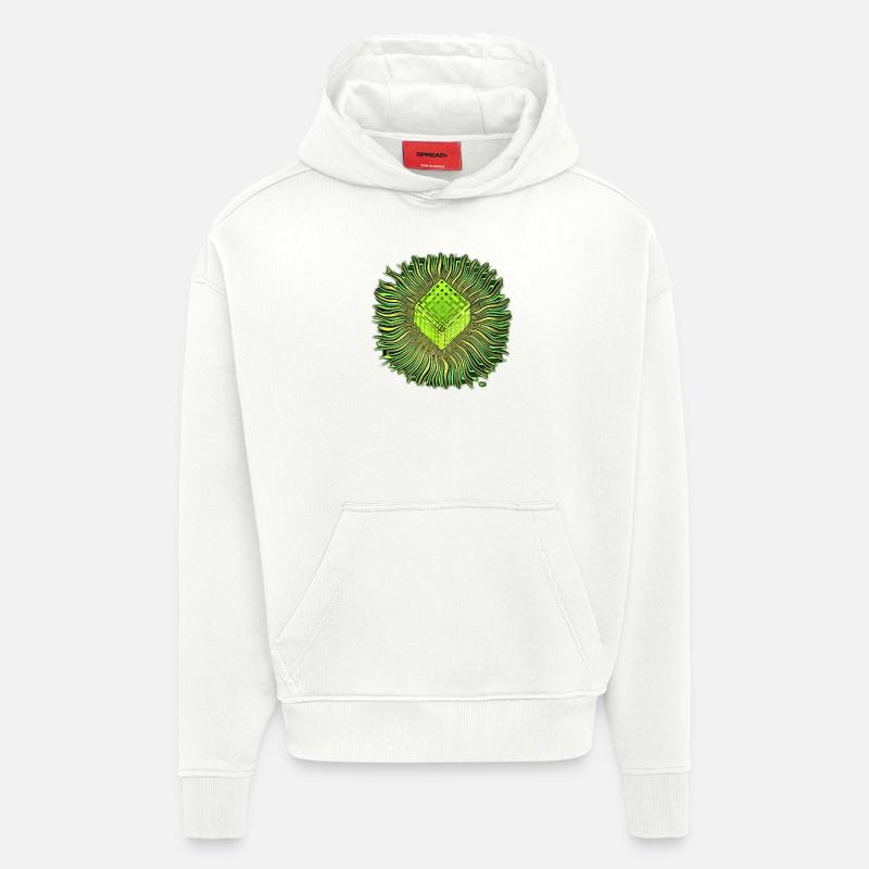 Psychédélique Cube / Cube psychédélique - Sweat à capuche bio épais oversize fabriqué en UE - OFF WHITE