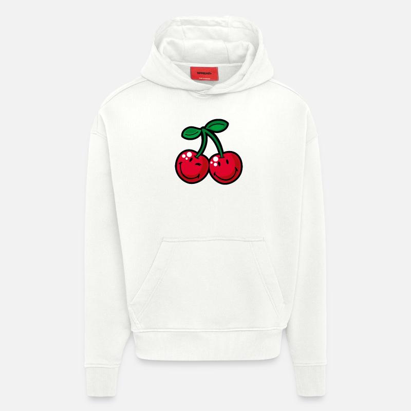 Smiley Cherries - Sweat à capuche bio épais oversize fabriqué en UE - OFF WHITE