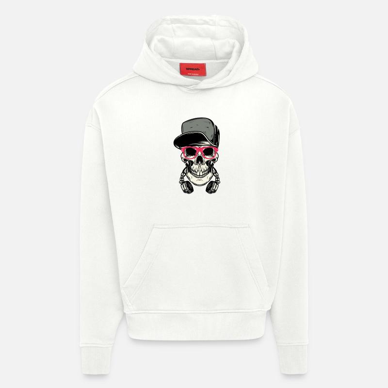 Crâne de DJ avec un casque - Sweat à capuche bio épais oversize fabriqué en UE - OFF WHITE