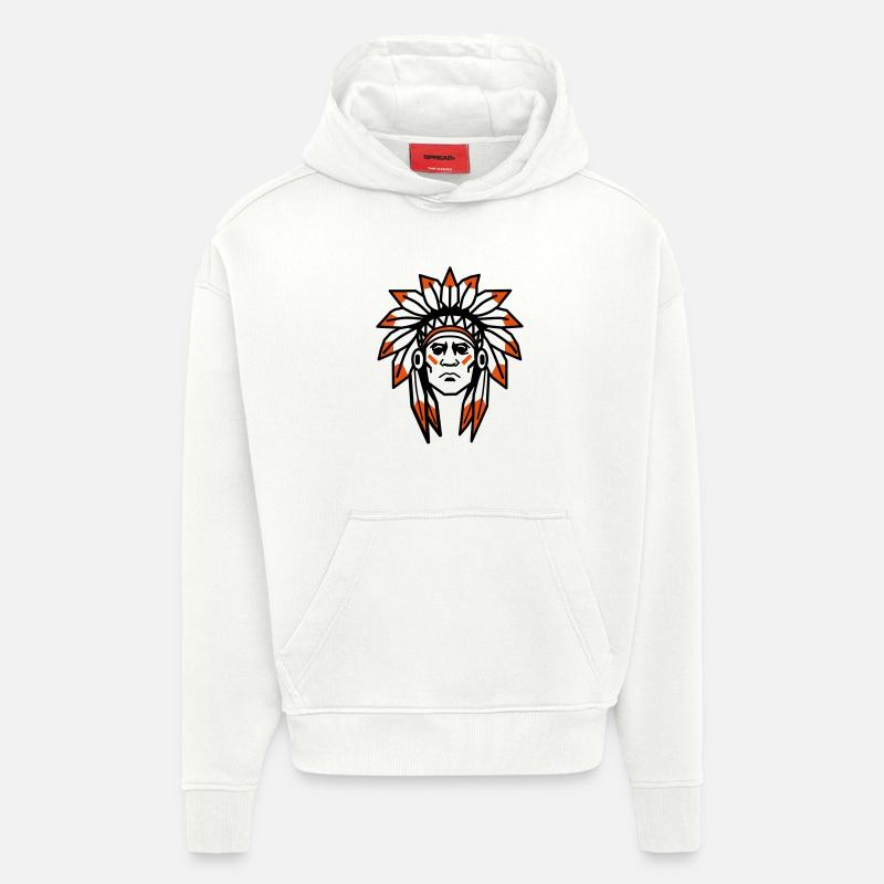 Chef autochtone Apache indien - Sweat à capuche bio épais oversize fabriqué en UE - OFF WHITE