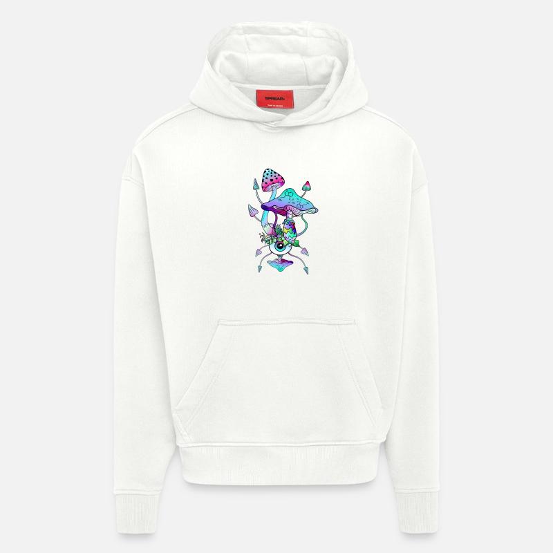 Champignons Magiques Néon Champis Psychédéliques - Sweat à capuche bio épais oversize fabriqué en UE - OFF WHITE