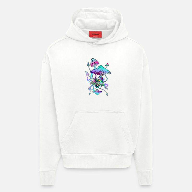 Psytrance Champignons Psychédéliques - Sweat à capuche bio épais oversize fabriqué en UE - OFF WHITE