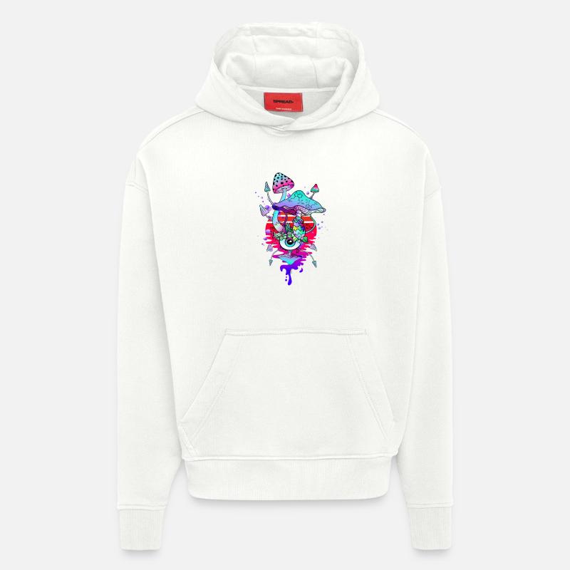 Champignons Magiques Champignons Psychédéliques - Sweat à capuche bio épais oversize fabriqué en UE - OFF WHITE