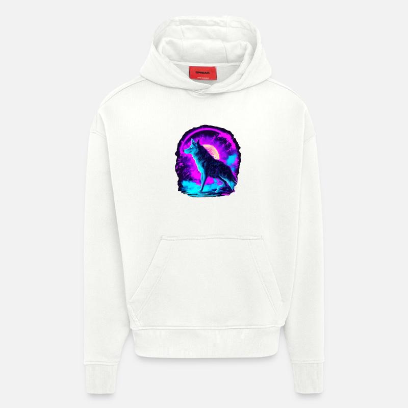 Wolf Neon Illustration Synthwave Art - Sweat à capuche bio épais oversize fabriqué en UE - OFF WHITE