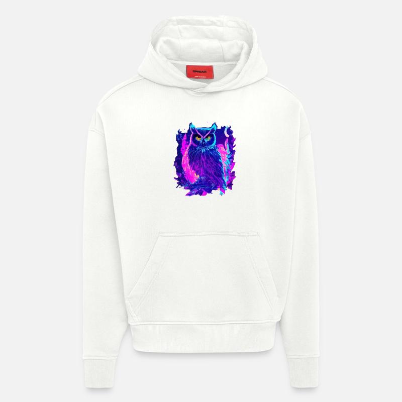 Neon Glowing Owl Synthwave - Sweat à capuche bio épais oversize fabriqué en UE - OFF WHITE