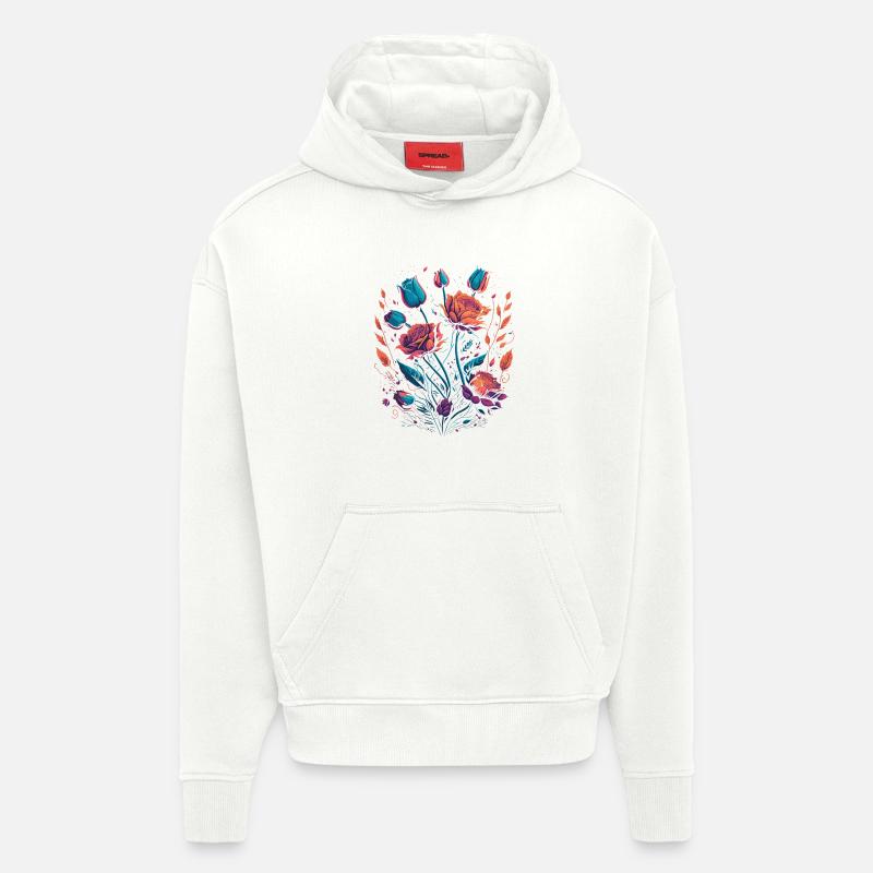 Neon Rosen Blumen Strauß - Hoodie- made by SPREAD  - OFF WHITE