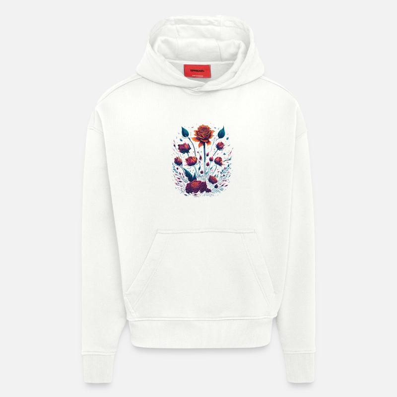 Roses Vaporwave Bouquet - Sweat à capuche bio épais oversize fabriqué en UE - OFF WHITE