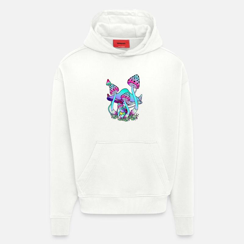 Champignons magiques Art Champignon Psychédélique - Sweat à capuche bio épais oversize fabriqué en UE - OFF WHITE