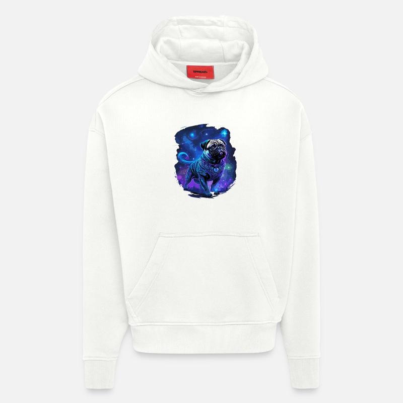 Chien carlin mystique - Sweat à capuche bio épais oversize fabriqué en UE - OFF WHITE