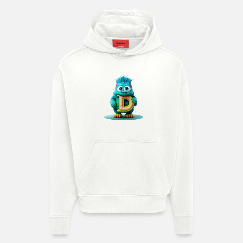 Buntes Monster mit hellem Buchstaben D - Hoodie- made by SPREAD - OFF WHITE