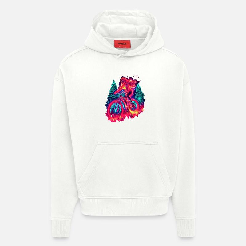 Synthwave Mountainbike Mädchen Waldfahrt - Hoodie- made by SPREAD  - OFF WHITE