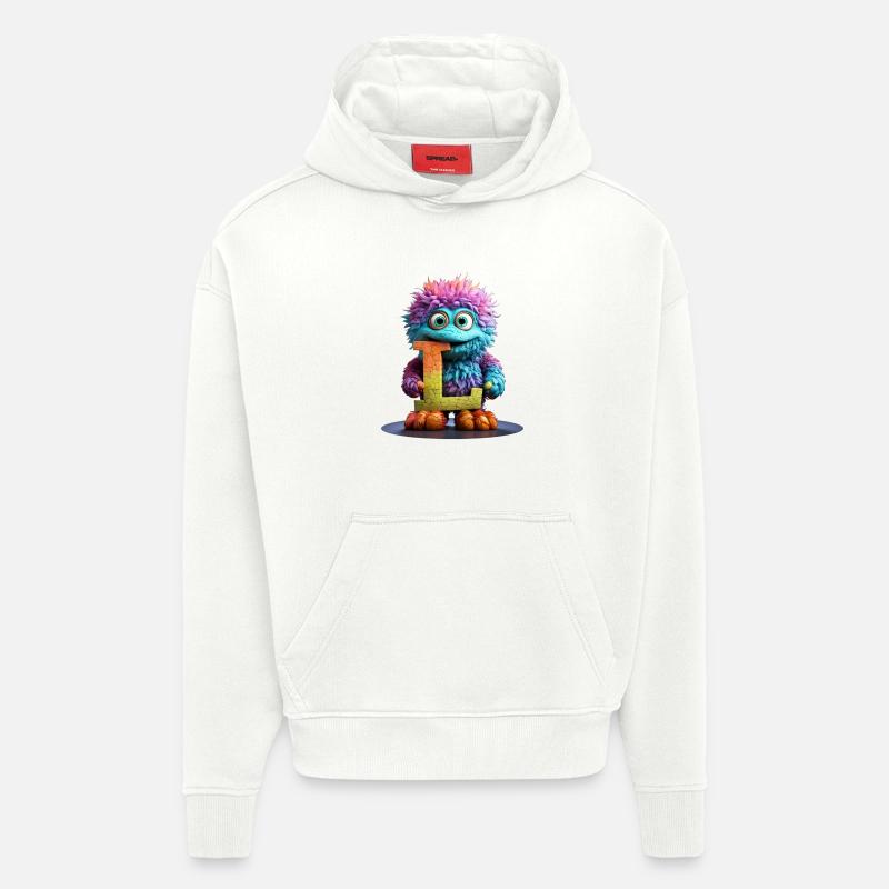 Regenbogenmonster mit Buchstabe L - Hoodie- made by SPREAD - OFF WHITE